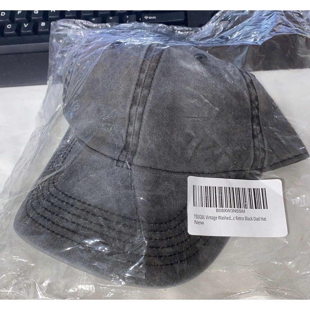 BLACK Stone-Washed Adult HAT CAP..Size: One Size Fits All.
